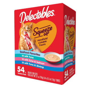 Delectables Squeeze Up Seafood Variety Pack, Creamy Squeezable Puree, Lickable Wet Cat Treats, Grain Free, No Added Fillers, No by-Products, No Added Preservatives, 0.5 Ounces Tube, 54 Tubes Total