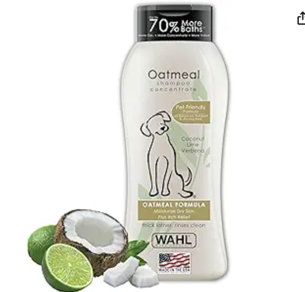 Wahl USA Dry Skin & Itch Relief Pet Shampoo for Dogs – Oatmeal Formula with Coconut Lime Verbena & Pet Friendly Formula, 24 Oz - Model 820004A