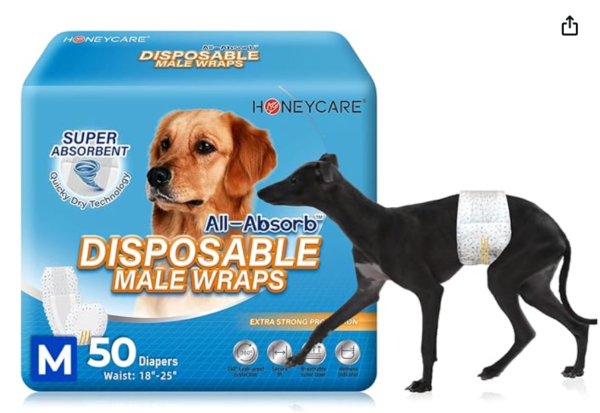 HONEY CARE All-Absorb A25 Male Dog Wrap, 50 Count, Medium, White